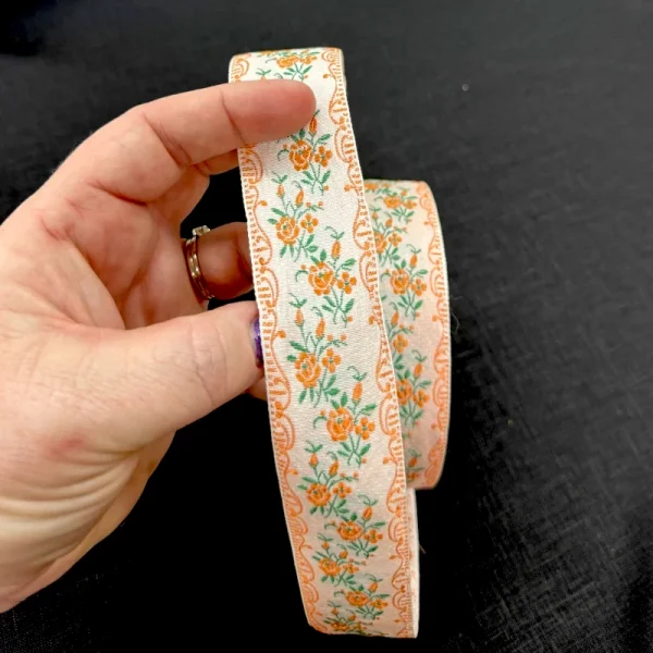 1 3/8" White & Orange Floral Jacquard Ribbon