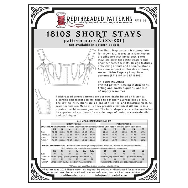 Redthreaded pattern 1810 short stays corset