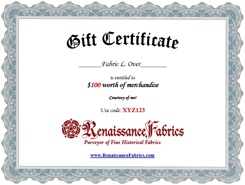 Renaissance Fabrics Gift Certificate
