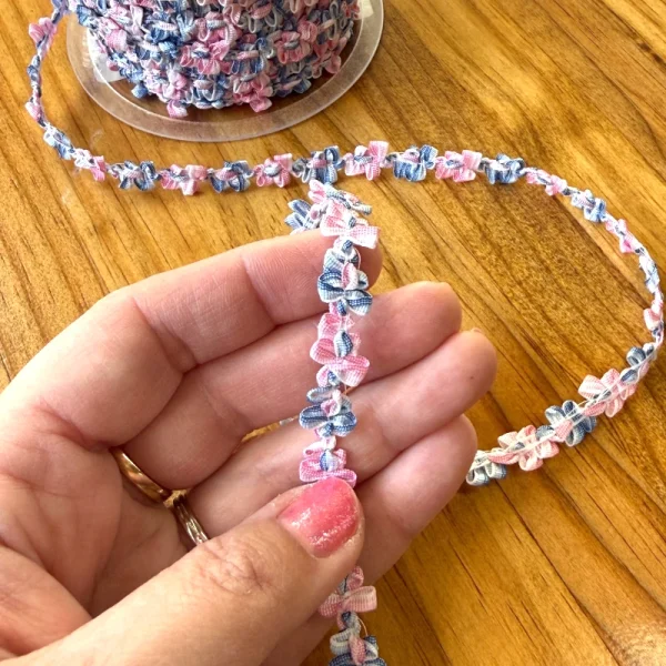 Light Pink & Blue Floral Ombre Rococo Trim 10mm