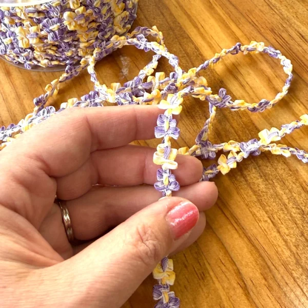 Yellow & Purple Floral Ombre Rococo Trim 10mm
